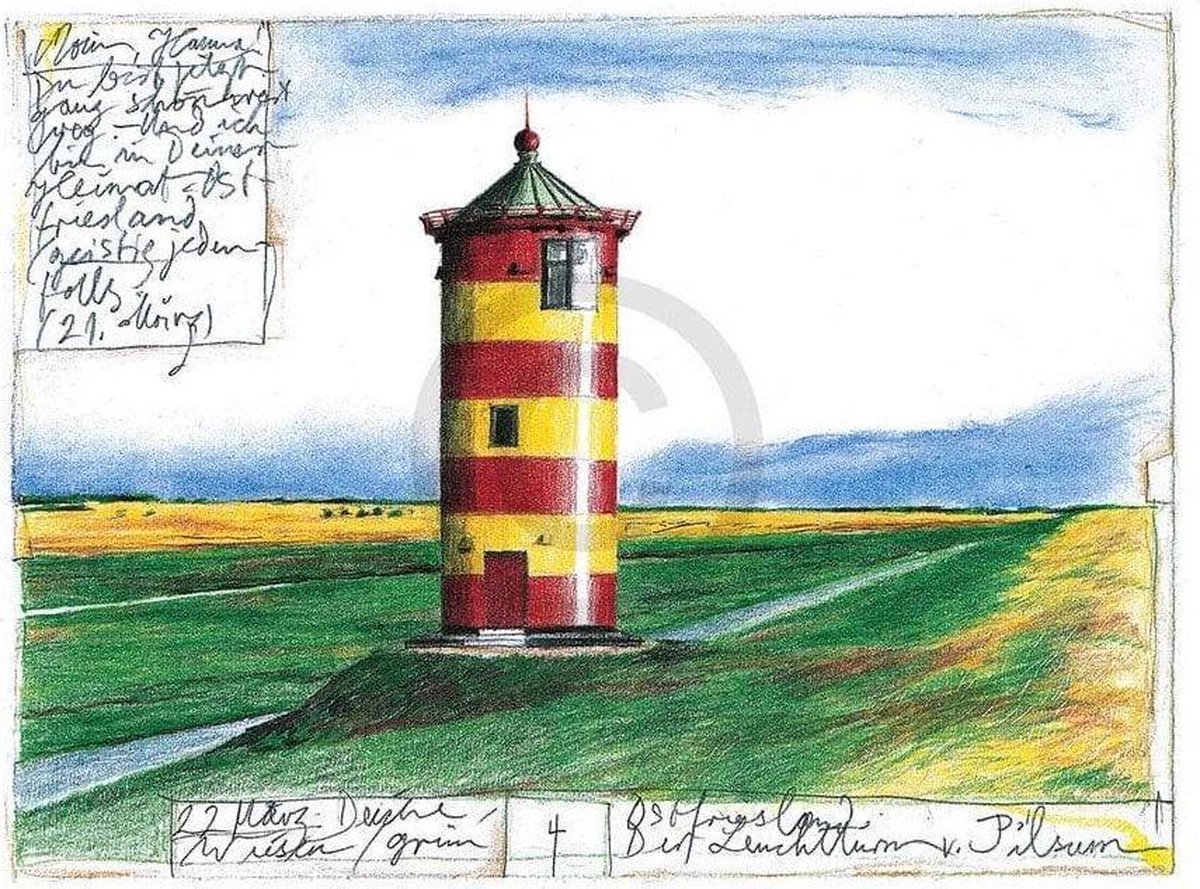 PGM Kunstdruk Sabine Gerke - Der Leuchtturm von Pilsum 30x24cm Divers