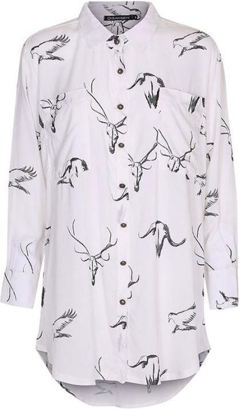 Dames blouse tuniek cremewit met donkergrijze dierenprint volwassen lange mouw  viscose  luxe chic maat 38