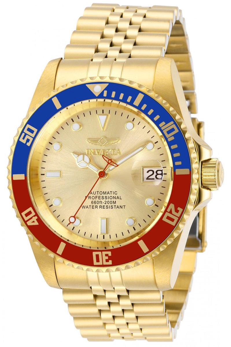 Invicta Pro Diver 29183 Heren Horloge - Waterdicht - Analoog - Automatisch Uurwerk - Roestvrij Staal met gouden Wijzerplaat - 42mm
