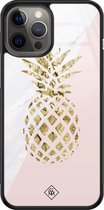 iPhone 12 Pro Max hoesje glass - Ananas | Apple iPhone 12 Pro Max  case | Hardcase backcover zwart