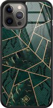 iPhone 12 Pro Max hoesje glass - Abstract groen | Apple iPhone 12 Pro Max  case | Hardcase backcover zwart