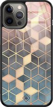 iPhone 12 Pro Max hoesje glass - Cubes art | Apple iPhone 12 Pro Max  case | Hardcase backcover zwart