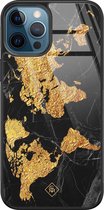 iPhone 12 Pro hoesje glass - Wereldkaart | Apple iPhone 12 Pro  case | Hardcase backcover zwart