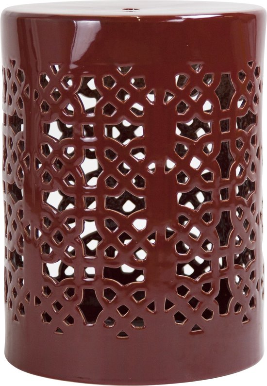 Fine Asianliving Keramische Kruk Geo Bordeaux Rood Handgemaakt D33xH46cm Keramiek Bijzettafel Porselein Stoel Tuinkruk