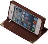 TPU Map Booktype Wallet Case Hoesjes voor iPhone 5/5s Bruin