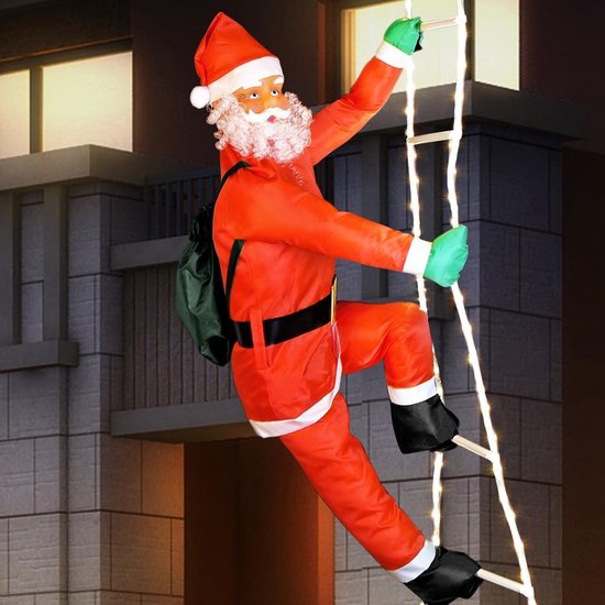 Kerstman op ladder met led verlichting - 90 x 32 x 32 CM - 48 Warm wit Leds  -... | bol.com