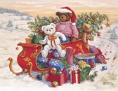 Diamond Painting Pakket - Serie Kerstmis - Teddyberen op Arrenslee - 40x30 cm - Complete Set - Volledige Bedekking - Ronde Steentjes