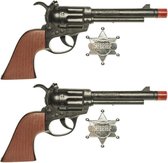 Set van 2x stuks cowboy speelgoed verkleed pistolen met sheriff ster 24 cm - Cowboy verkleedaccessoires