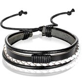 Heren armband Leer Zwart Wit Verstelbaar Touw Multi armband