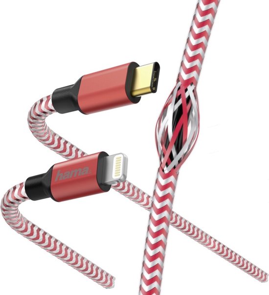 Hama Snellaad-/gegevenskabel Reflective USB-C - Lightning 1,5 M Rood