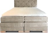 Boxspring Musa compleet, merk Olympic Life, 160 x 210 cm, beige, 18-delig met luxe ruiten motief hoofdbord - Skaileer Jeep stoffering