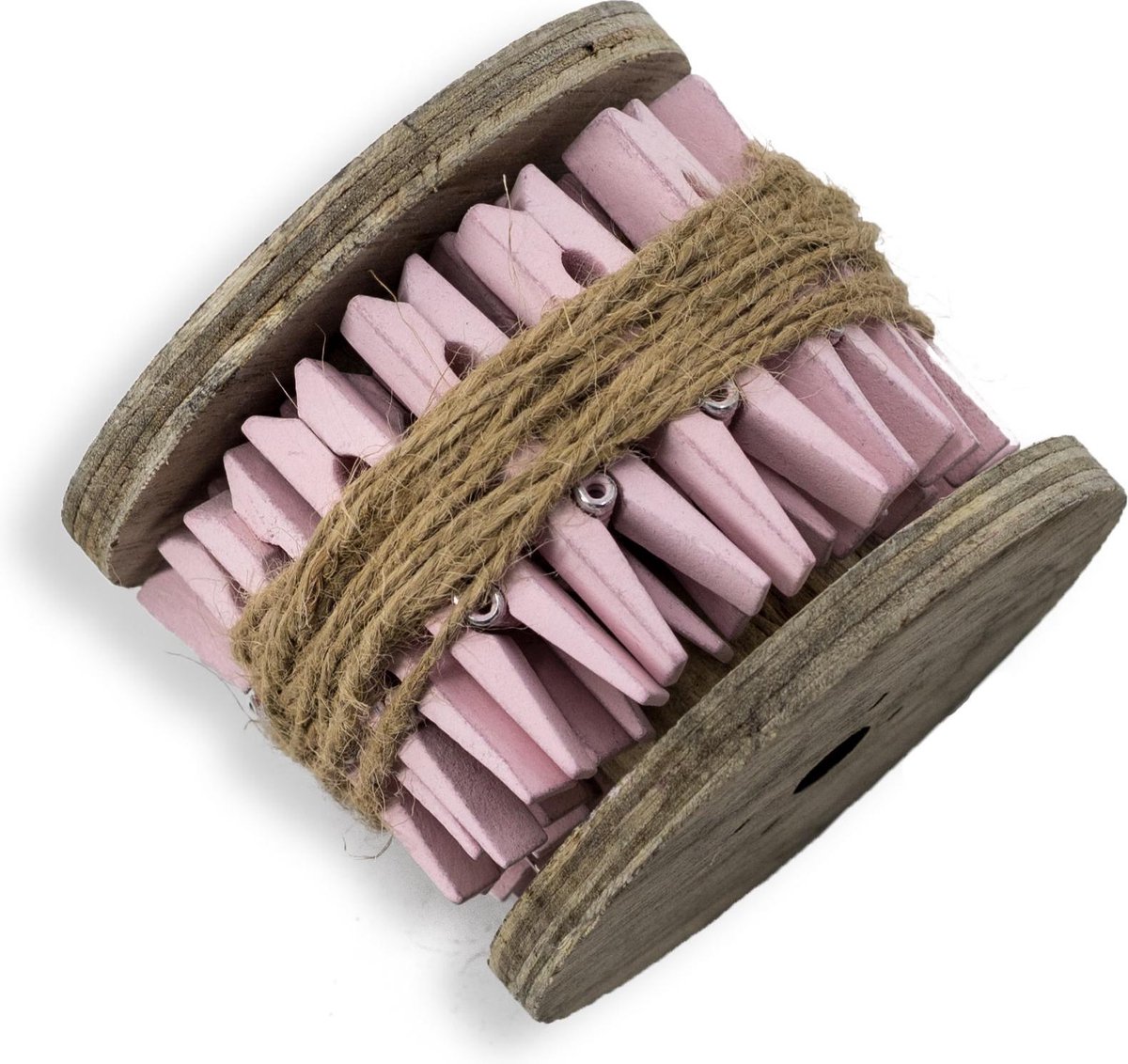 Houten klos met roze knijpers