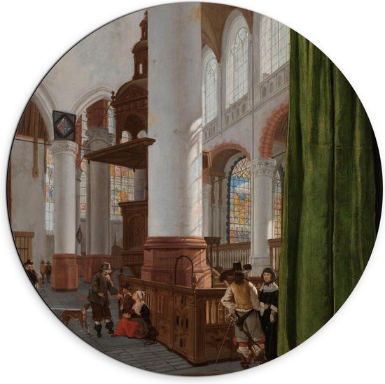 Dibond Wandcirkel - Oude meesters - Interieur van de Oude Kerk Delft, Gerard Houckgeest - 70x70cm Foto op Aluminium Wandcirkel (met ophangsysteem)