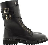 Tango | Bee 567-a black leather high lace up boot/buckles - black sole/studs welt | Maat: 38