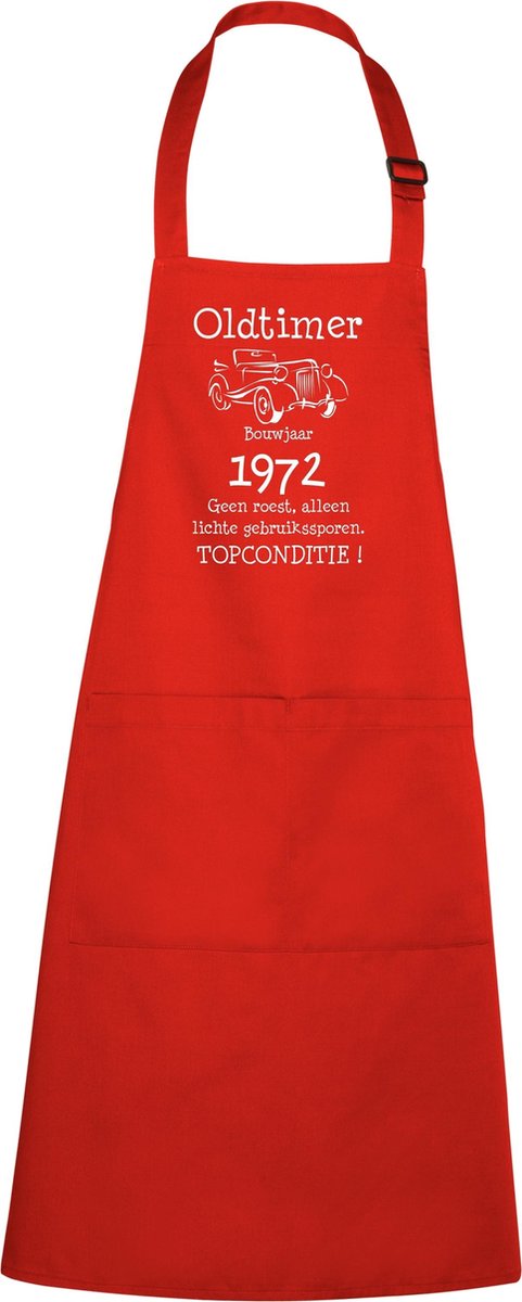 Keukenschort - BBQ schort - Oldtimer - Jaartal 1972 - rood