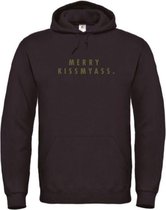 Kerst hoodie zwart L - Merry Kissmyass - Olijfgroen - soBAD. | Kersttrui soBAD. | kerstsweaters volwassenen | kerst hoodie volwassenen | Kerst outfit | Foute kerst truien