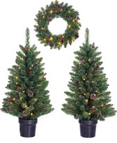 Bol.com Black Box Trees Creston Set van 2 Kerstbomen en 1 Krans met LED Verlichting - Groen aanbieding