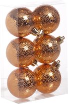 12x Koperen cirkel motief kerstballen 6 cm kunststof - Cirkel motief - Onbreekbare plastic kerstballen - Kerstboomversiering koper