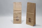 Sacs à fond de bloc Kraft Brown 8x4,2x18cm 70 g / m² doublés d'une feuille OPP 30my et d'une fenêtre transparente | 100-125 grammes (100 pièces)