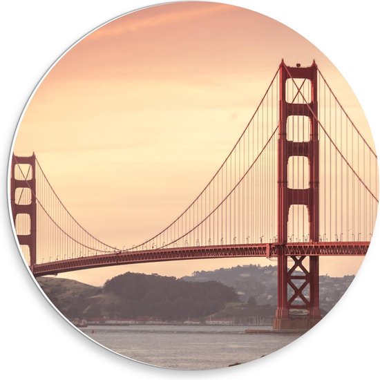 Forex Wandcirkel - Golden Gate Bridge - California - 30x30cm Foto op Wandcirkel (met ophangsysteem)