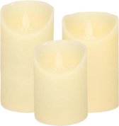 Set van 3x stuks Ivoor Witte Led kaarsen met bewegende vlam - Sfeer stompkaarsen voor binnen