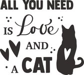 Muursticker all you need is love and a cat zwart