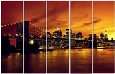 Schilderij , Brooklyn Bridge , Zwart oranje ,4 maten , 5 luik , wanddecoratie , Premium print , XXL