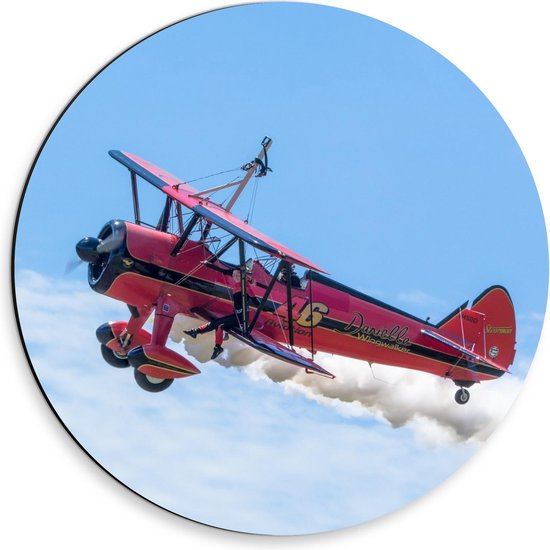 Dibond Wandcirkel - Rood Zweefvliegtuig - 30x30cm Foto op Aluminium Wandcirkel (met ophangsysteem)