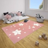 Kindervloerkleed sterren Happy - roze 80x150 cm