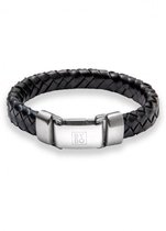 STUDIO BY BO® Armband Robin Zwart M | Gevlochten leer & RVS | Unisex | Handgemaakt