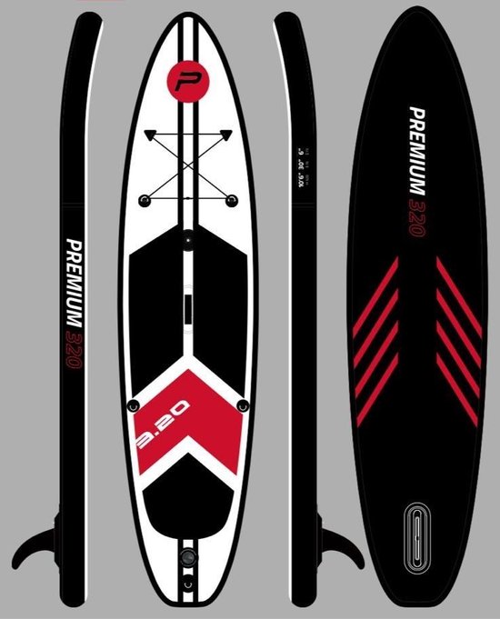 Pure2improve Sup 320cm versie Premium | Opblaasbare Paddle Board (SUP-board) | Stevige kwaliteit | 150KG | Zwart