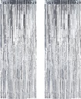 Relaxdays deurgordijn folie set van 2 - folie gordijn - glitter gordijn - feest - 250 cm - zilver