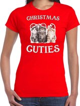 Kitten Kerst shirt / Kerst t-shirt Christmas cuties rood voor dames - Kerstkleding / Christmas outfit L