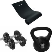 Tunturi - Gewichten set - Gewichten - Fitnessmat - Dumbells 20 kg - Kettlebell 10 KG
