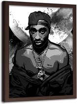 Foto in frame , Tupac ,Rapper , 70x100cm , zwart wit , wanddecoratie