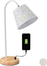Relaxdays tafellamp usb - rustieke nachtlamp - bureaulamp oplaadfunctie - hout - E27 - B