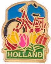 Pin Rode Fiets Met Tulpen Holland Goud - Souvenir