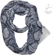 Sjaal met zakken | opbergvakje met rits | slangenprint dierenprint| 4 seizoenen draagbaar, ook winter | 160 x 30cm | ronde sjaal