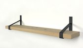 Eiken wandplank 100 x 25 cm inclusief zwarte plankdragers - Wandplank hout - Wandplank industrieel - Fotoplank