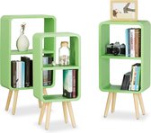 Relaxdays vakkenkast 3er set - MDF kasten in 3 groottes - boekenrek - kastje - tafeltje - groen
