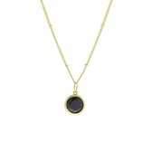 Lucardi Dames Ketting met hanger Gemstone black onyx - Echt Zilver - Ketting - Cadeau - 48 cm - Goudkleurig