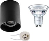 Opbouwspot Set - Pragmi Luxina Pro - GU10 Fitting - Opbouw Rond - Mat Zwart - Verdiept - Kantelbaar - Ø90mm - Philips - CorePro 827 36D - 3.5W - Warm Wit 2700K - BSE