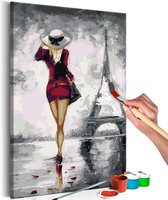 Doe-het-zelf op canvas schilderen - Vrouw in Parijs 40x60 ,  Europese kwaliteit, cadeau idee