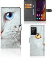 GSM Hoesje Geschikt voor Samsung Galaxy Note20 Ultra Bookcover Case Witte Kat