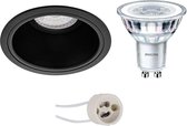 LED Spot Set - Pragmi Minko Pro - GU10 Fitting - Inbouw Rond - Mat Zwart - Verdiept - Ø90mm - Philips - CorePro 827 36D - 4.6W - Warm Wit 2700K - BES LED