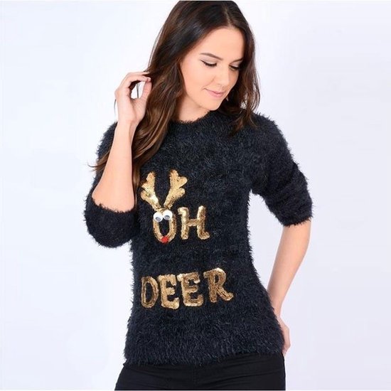 Yukiuiny Kersttrui voor dames, behaaglijk fijn gebreid, Noorse trui met geribbelde manchetten, feestelijke kersttrui, rood, XL