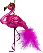 Vondels Glazen kerst decoratie hanger fuchsia flamingo H15cm