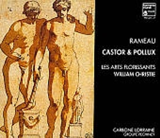 Cd-hoes van Rameaus Castor & Pollux met een klassieke tekening van twee naakte figuren en tekst in zwart vak.
