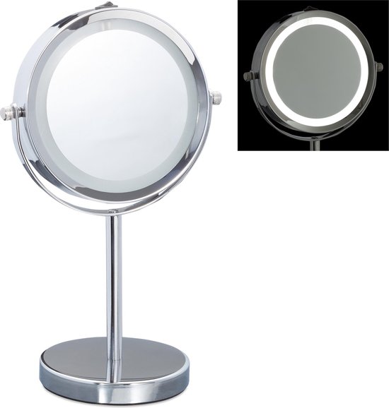 Relaxdays make up spiegel met verlichting - vergrootspiegel 5x vergrotend -  led spiegel | bol