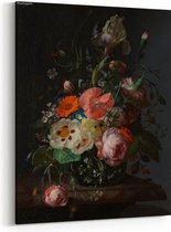 Schilderij - Stilleven met bloemen op een marmeren tafelblad — 70x100 cm
